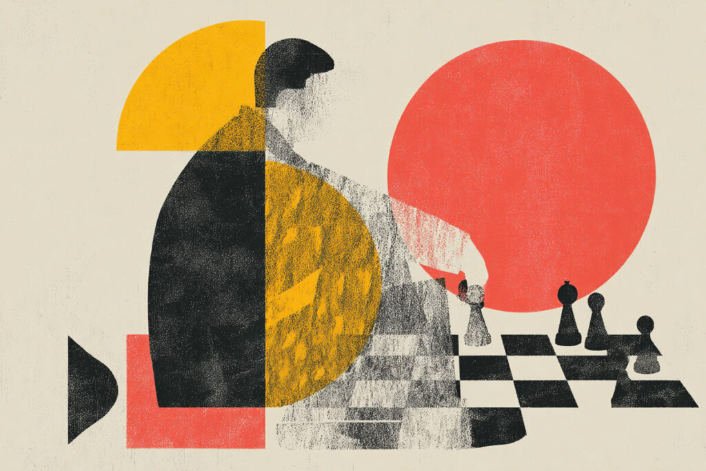 Illustration of a person learning to play chess